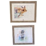 Jen Buckley, Running Hare and Swaledale Sweep, two watercolours, both framed with COA verso,