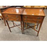 Pair mahogany and line inlaid two drawer night tables, 77.5cm by 48cm by 36cm.