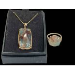 9 carat gold agate and diamond ring, size S, together with agate pendant/necklace (2).