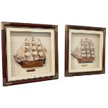 HMS Victory and Mayflower, pair framed half hull models, 53cm by 53.5cm.