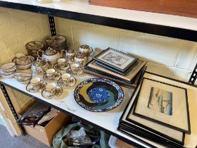 Oriental Cloisonné plate, Japanese tea set, Oriental woodcuts, prints, etc.