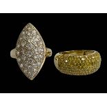 Two 9 carat gold dress rings, size R and T.