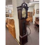 Modern triple weight longcase clock having arched moon phase dial, 203cm.