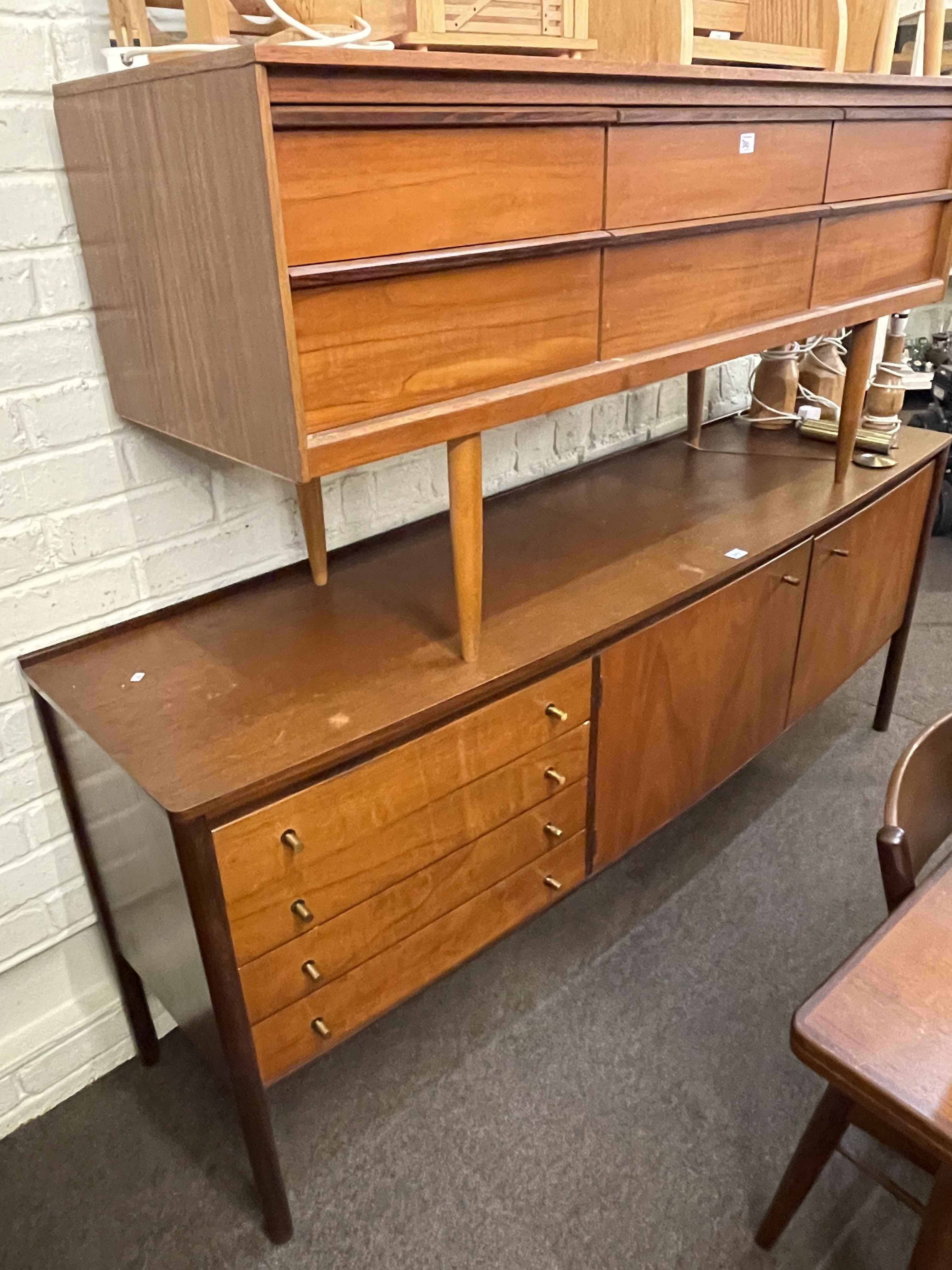 Mid Century teak extending dining table and six chairs, teak drop leaf table, - Image 2 of 2