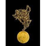 George III gold guinea 1787 on 9 carat gold chain, 60cm length.