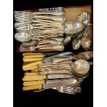 Collection of silver flatware mostly 19th Century and including table forks, dessert forks,