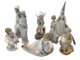 Collection of eight Lladro figures including World of Fantasy,