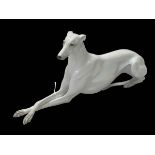 Austrian Vienna porcelain model of reclining greyhound, blue and impressed marks, 27cm length.