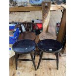 Carved oak sewing chair, child's Bentwood armchair and pair painted stools (4).