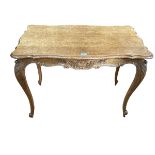 French oak rectangular shaped top coffee table on cabriole legs, 55cm by 80cm by 50cm.