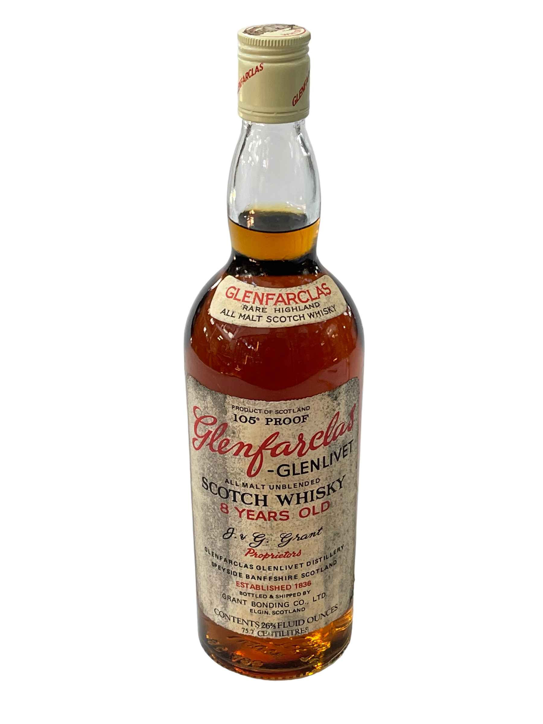 One bottle of whisky; Glanfarclas by Glenlivet 8 years.