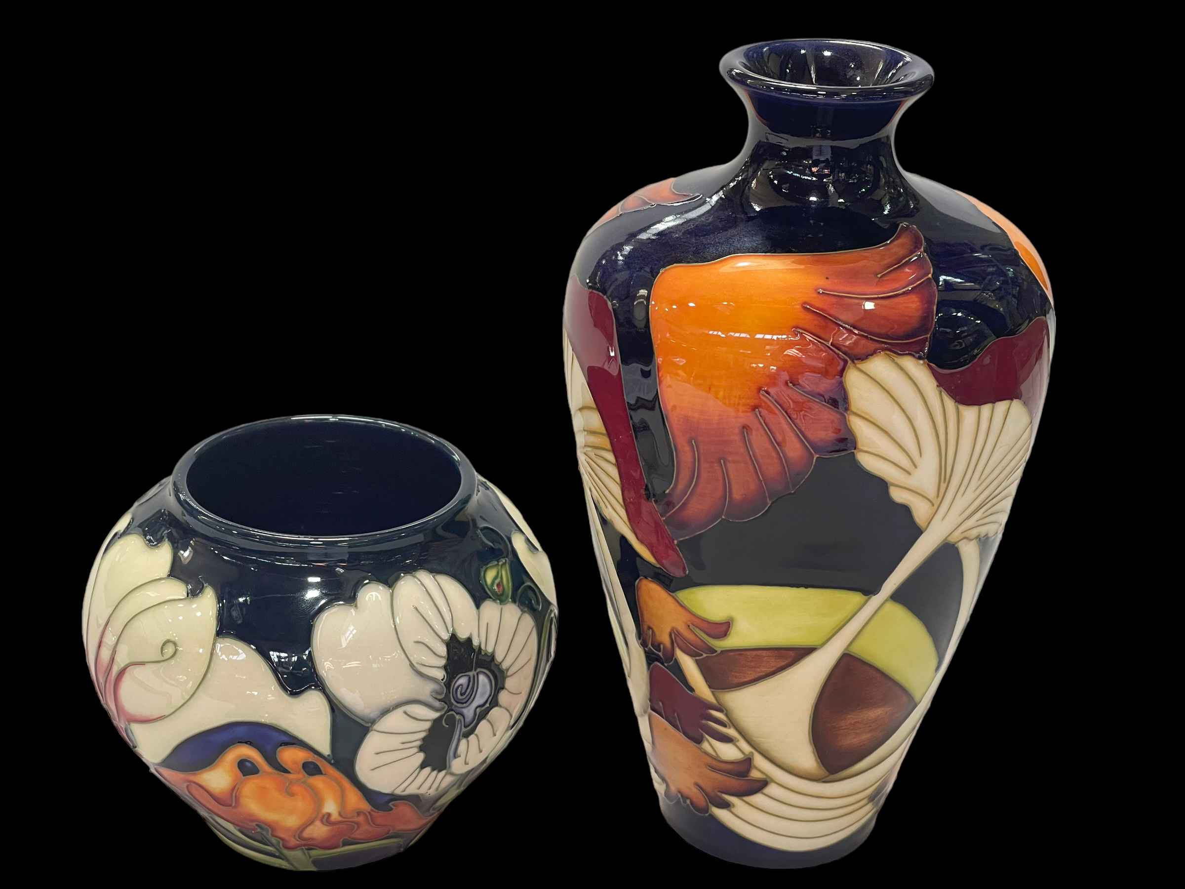 Moorcroft Pottery Parasol Dance vase, 23cm, and smaller Moorcroft vase signed Kerri, 11cm (2).