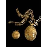 Two 9 carat gold lockets and one chain (3).