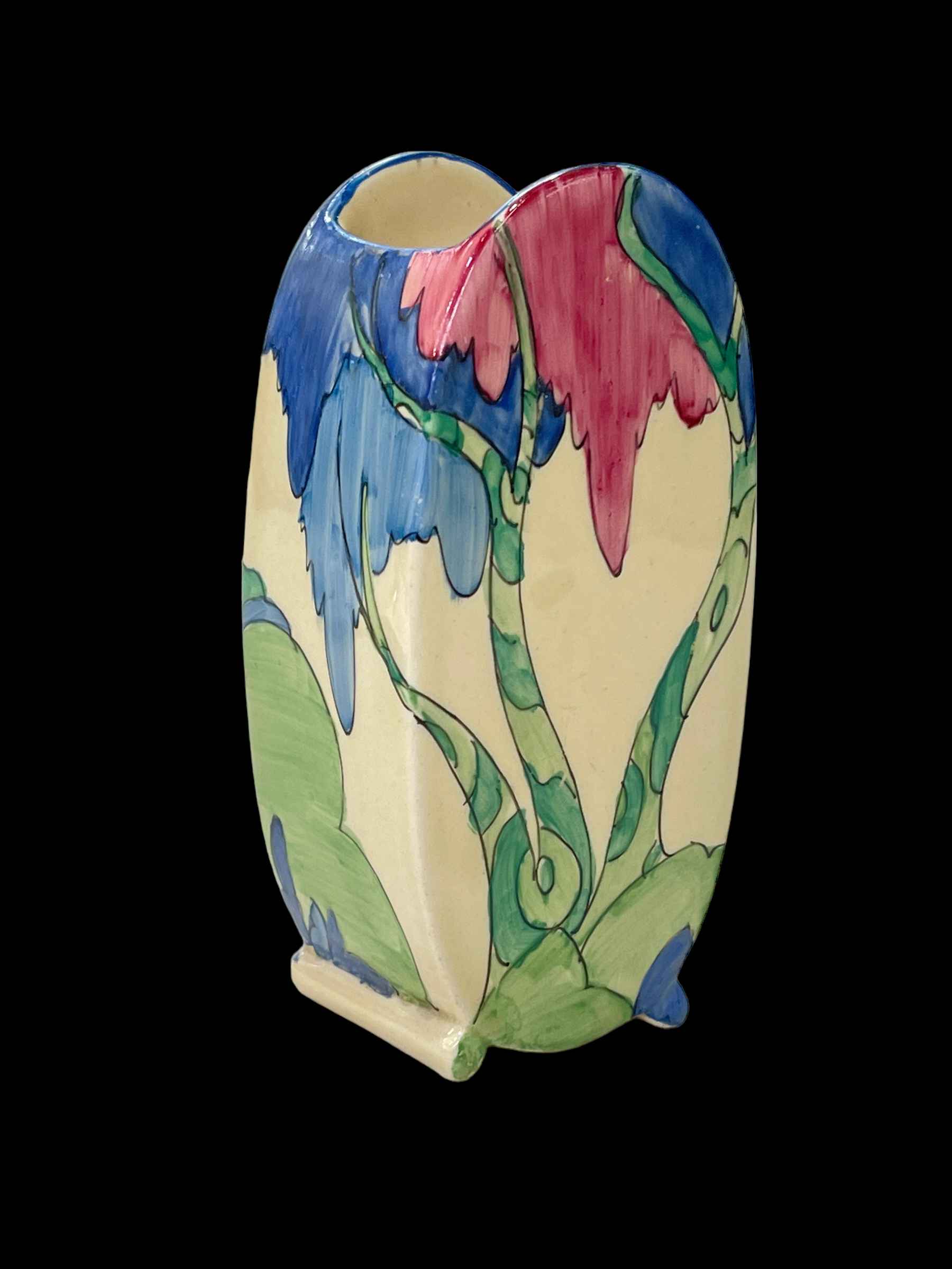 Rare Clarice Cliff Rudyard pattern Bon Jour shape vase, 12.5cm.