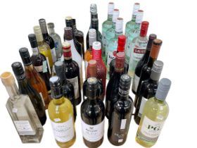 Assorted bottles of spirits and wines including five bottles of Bacardi.