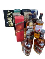 Twelve bottles of various whisky's including two bottles of 100 Pipers, Dewars,