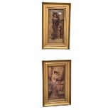 Pair gilt framed bevelled chrystoleums depicting mothers and children, 35cm by 22cm,