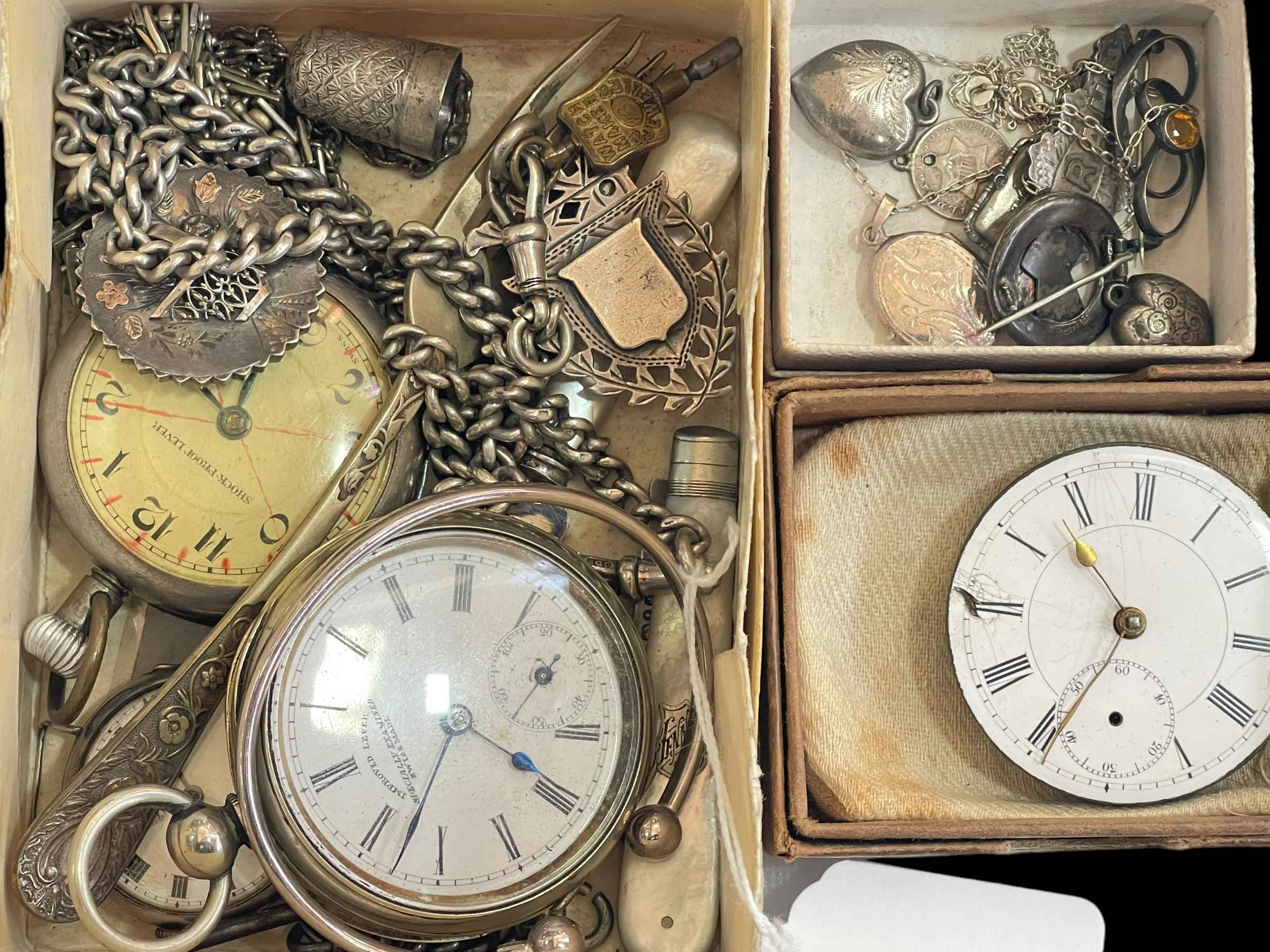 Collectables including silver albert, silver fruit knife, watches, etc.