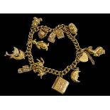 9 carat gold charm bracelet with twelve charms.