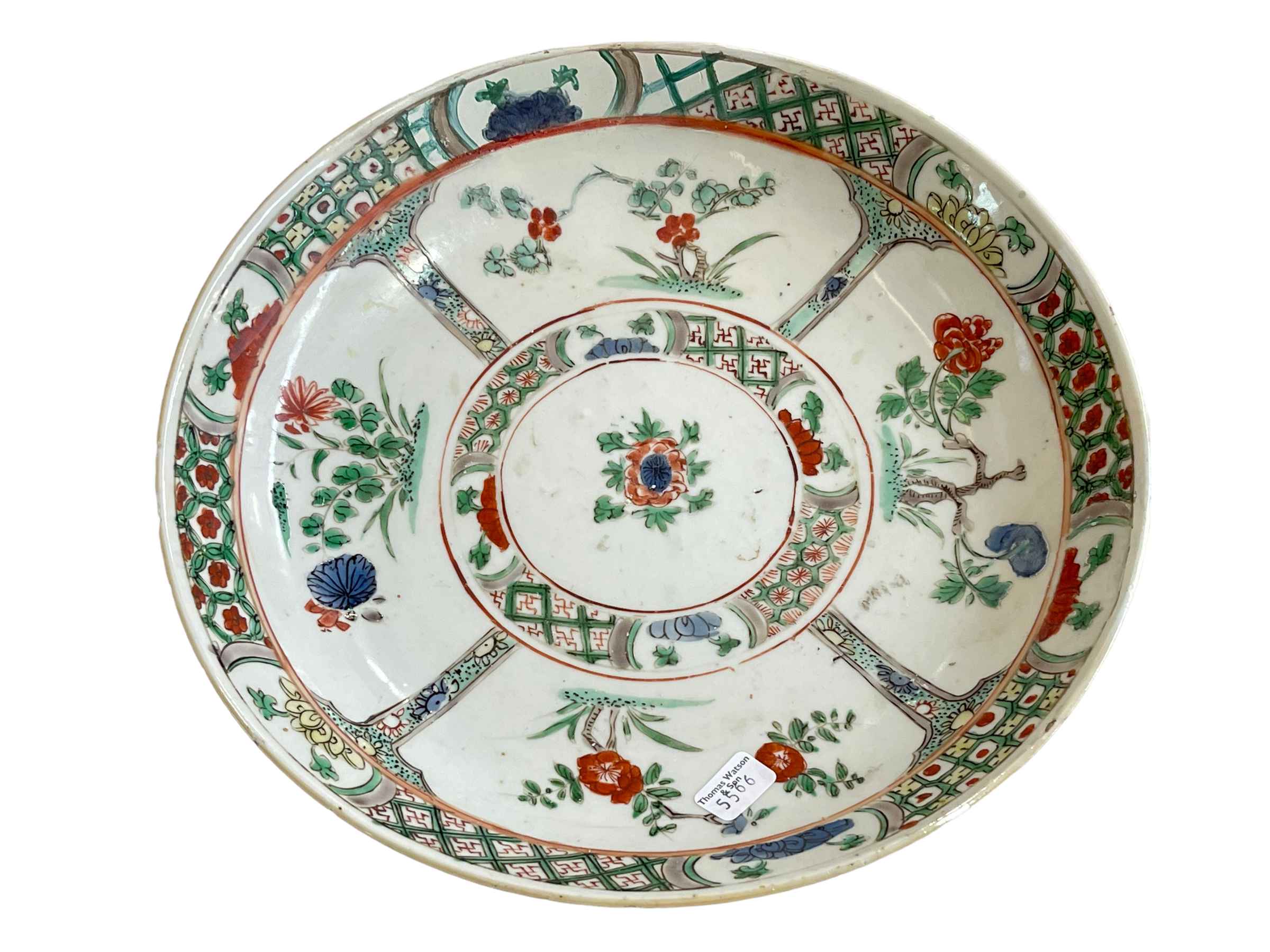 Antique Chinese porcelain saucer dish, 25cm diameter.