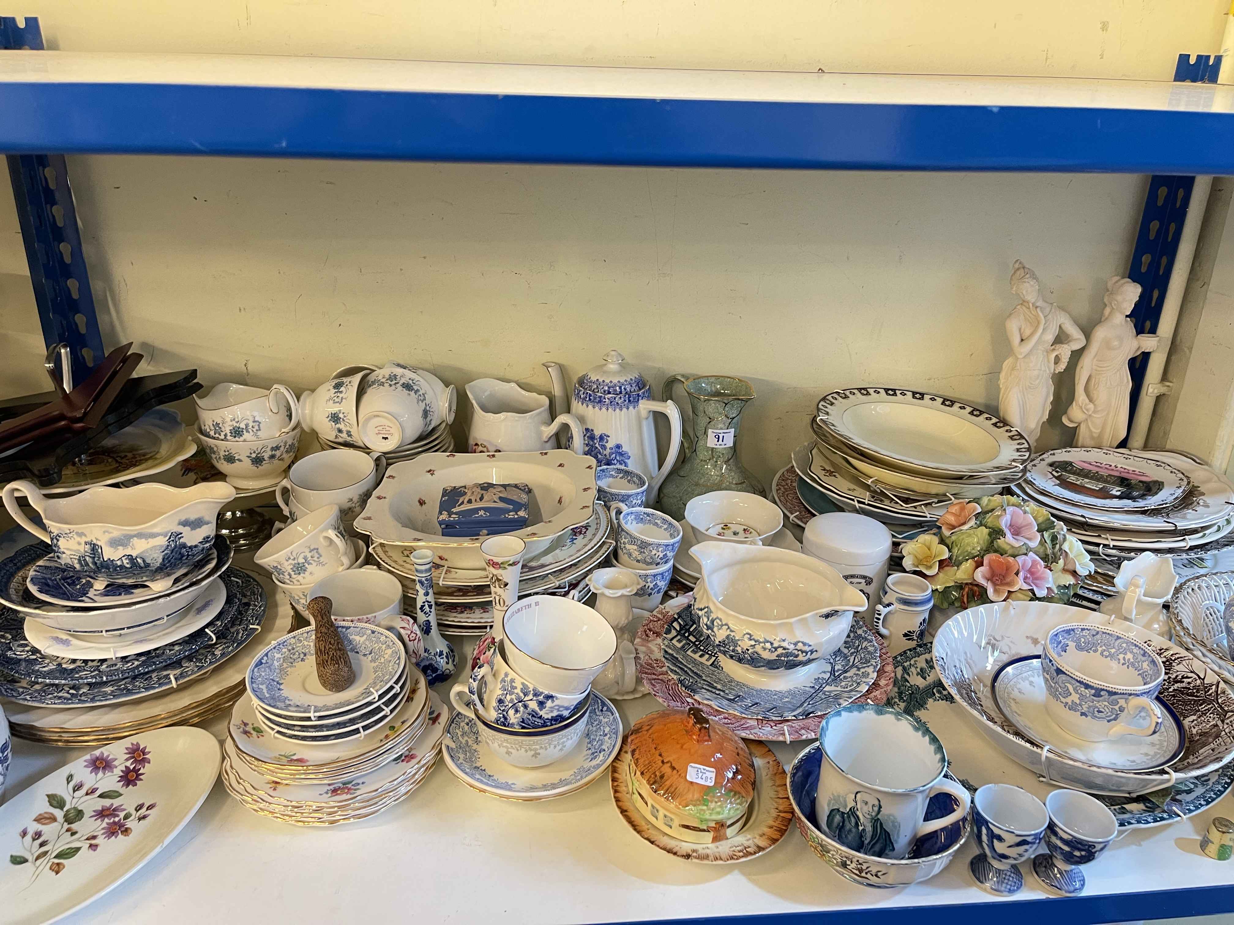 Full shelf of china including tea sets, dinnerware, toilet jugs, ornaments. - Image 2 of 5