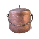 Beaten copper lidded bucket, 42cm high.