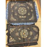 Two pieces of Chinese silk, two tapestry seat covers, etc.