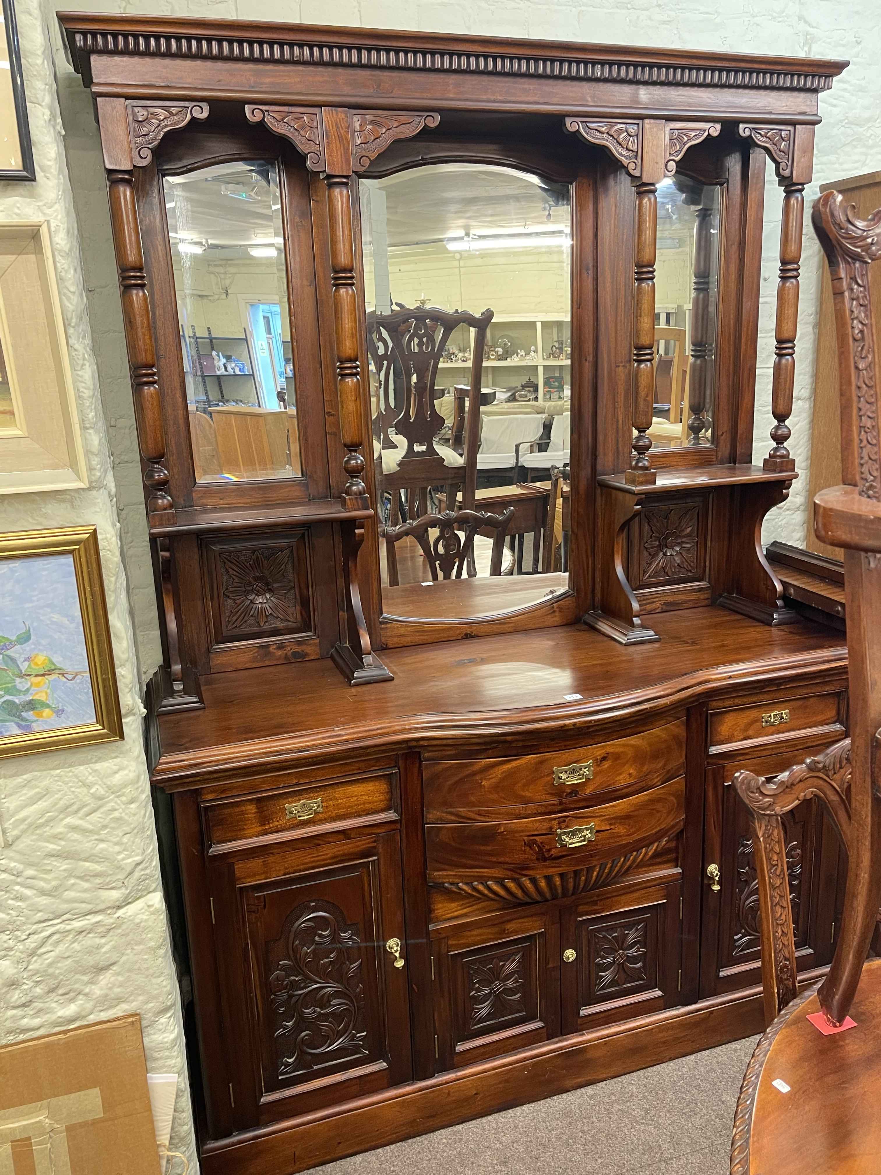 Victorian style eight piece dining suite comprising mirror backed sideboard, - Image 2 of 2