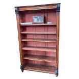 Victorian mahogany open bookcase on turned feet, 190cm by 114cm by 35cm.