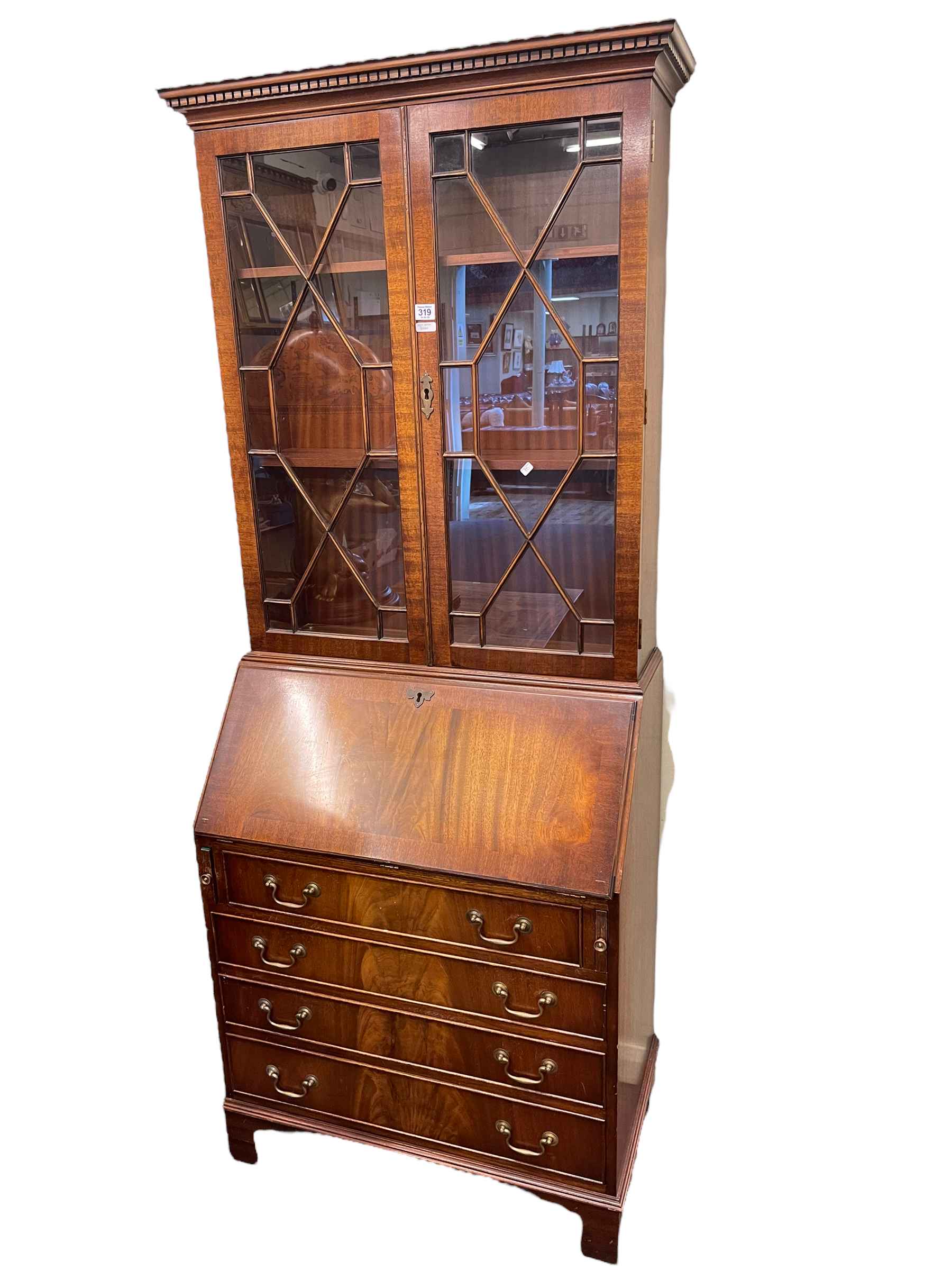 Bevan Funnell Ltd Reprodux mahogany astragal glazed bureau bookcase, 188cm by 79cm by 44cm.