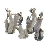 Four large Lladro ladies, Couplet Lady, Stepping Out, Socialite of the 1920's and Grand Dame.