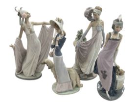 Four large Lladro ladies, Couplet Lady, Stepping Out, Socialite of the 1920's and Grand Dame.