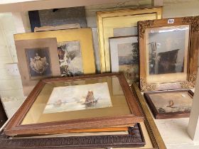 Assorted watercolours inc Helen and Alice Cattley shipping and coastal scenes, sketches, etc.