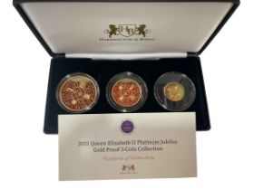 2022 QEII Platinum Jubilee gold proof three coin collection by Harrington and Byrne with COA,