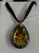 Baccarat glass pendant with 18 carat gold clasp and ribbon necklace, pendant 6.5cm drop.