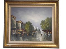 Oliveri, Continental Rainy Street Scene, signed lower right, 50cm by 59.5cm, in gilt frame.