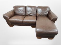 A Sofitalia brown stitched leather three seater L-shaped corner settee,