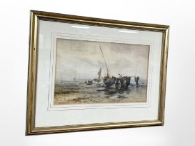 Joseph Hughes Clayton (1870-1930) Unloading the day's catch, watercolour, 33cm by 21cm.