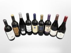 Nine bottles of red wine - Belle Jour Merlot, Selvato Toscana, Laztana Rioja, La Resistance 2005,