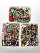 Three small boxes of costume jewellery: bangles, necklaces,