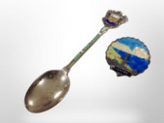 Silver and enamel spoon and another piece