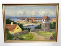 Danish School : Houses in a bay, oil on canvas,