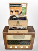 A Ronson shoe shine kit and a teak cased Bush valve radio