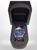 A Gent's stainless steel Emporio Armani Quartz calendar wristwatch in box