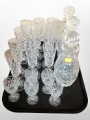 A group of crystal, three decanters,