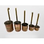 Five Victorian copper and brass measures,