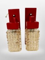 A pair of Danish Vitrika Troelampet glass and painted wood wall lights,