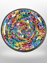 A large multicoloured mosaic glass and pottery bowl, diameter 39.