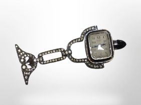 A silver marcasite set lady's watch signed Movina,