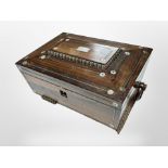 A Regency rosewood and mother of pearl sarcophagus casket,